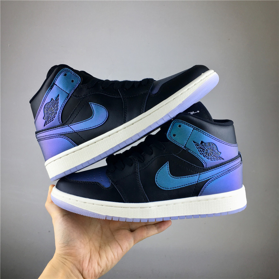 2019 Air Jordan 1 Mid WMNS Chamelon Black Blue Shoes